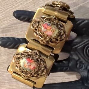 Vintage Karu Fifth Avenue Gold and Porcelain Panel Bracelet RARE